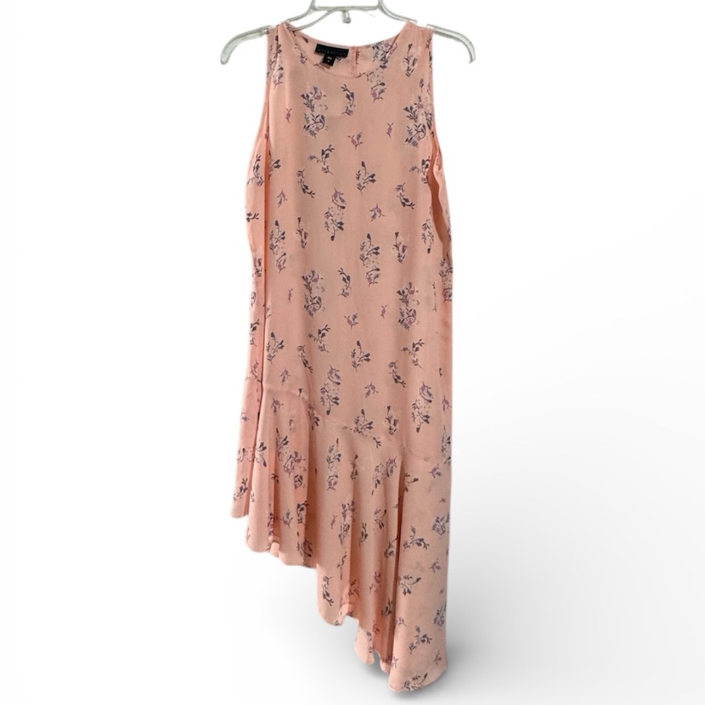 Floral Dress Asymmetrical Hem Medium Pink Feminine Sleeveless New Old Stock Gift